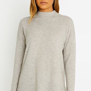 Magaschoni Cashmere Mockneck High Low Sweater In Grey, S